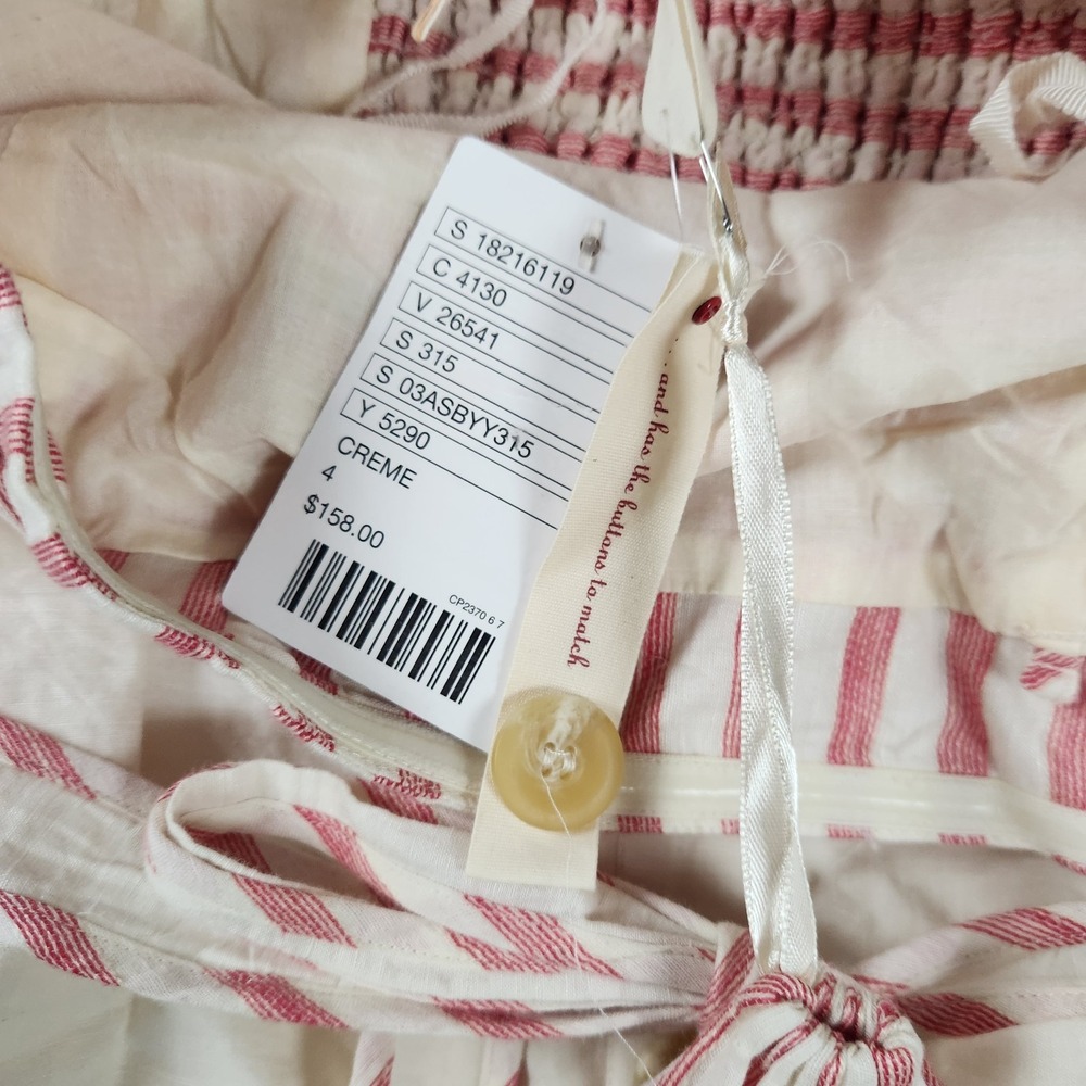 Anthropologie Maeve Sweet Shoppe Linen Red Stripe Tiered Strapless Dress 4 - Picture 6 of 9